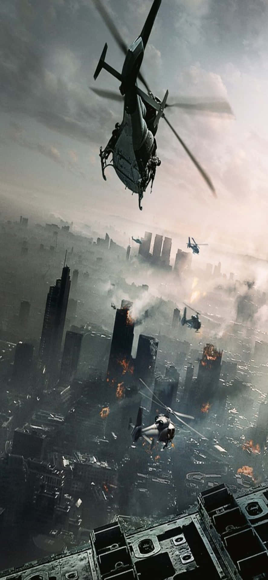Helikopteröver Stad Iphone Xs Max World War Z-bakgrund