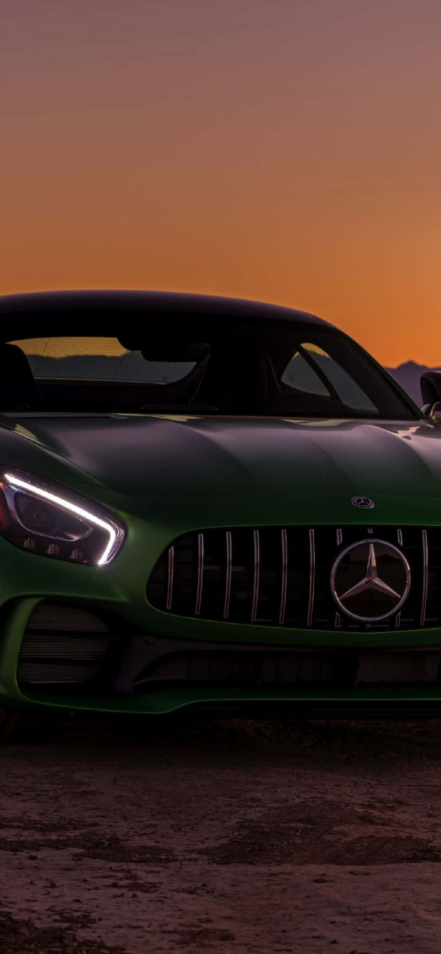 Grøn Iphone Xs Mercedes Amg Baggrund Under Solnedgang