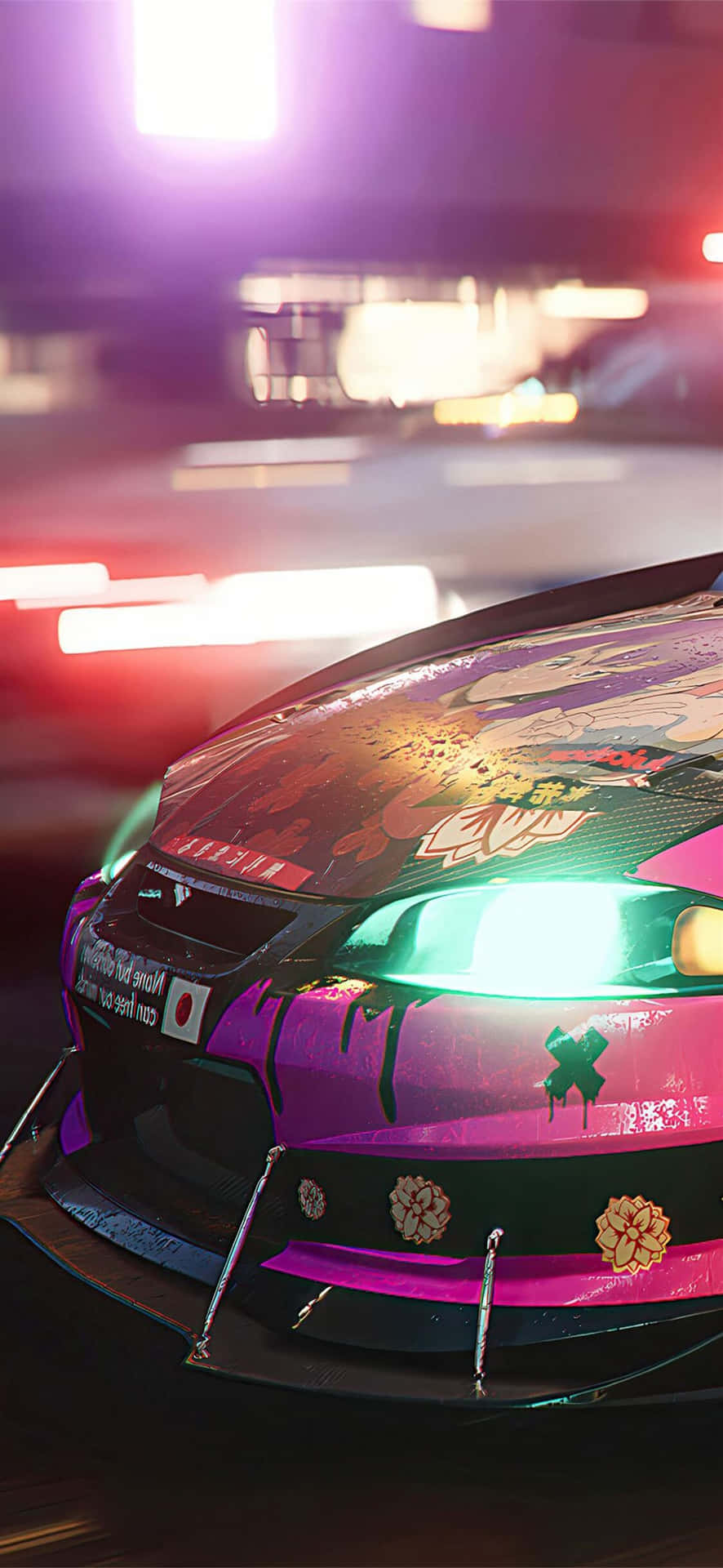 Iphonexs Bakgrundsbild Med Need For Speed Payback Och Lila Graffiti-målade Bilen.