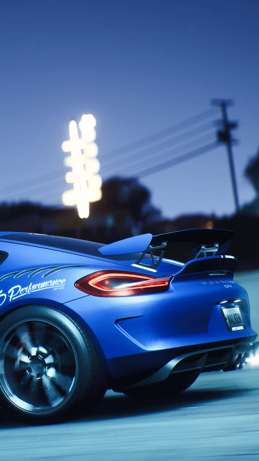 Fondode Pantalla Para Iphone Xs De Need For Speed Payback Con Un Porsche Cayman De Color Azul Oscuro.