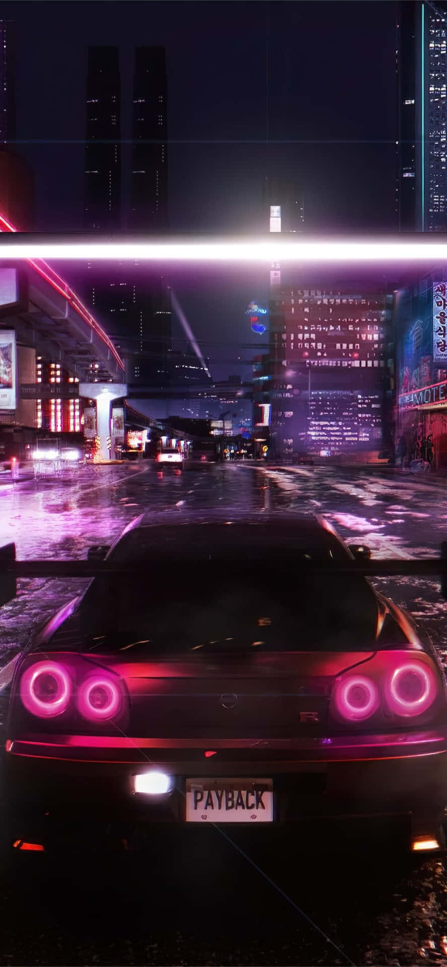 Iphonexs Bakgrundsbild För Need For Speed Payback Med Lila Belysning Och Nissan Skyline.