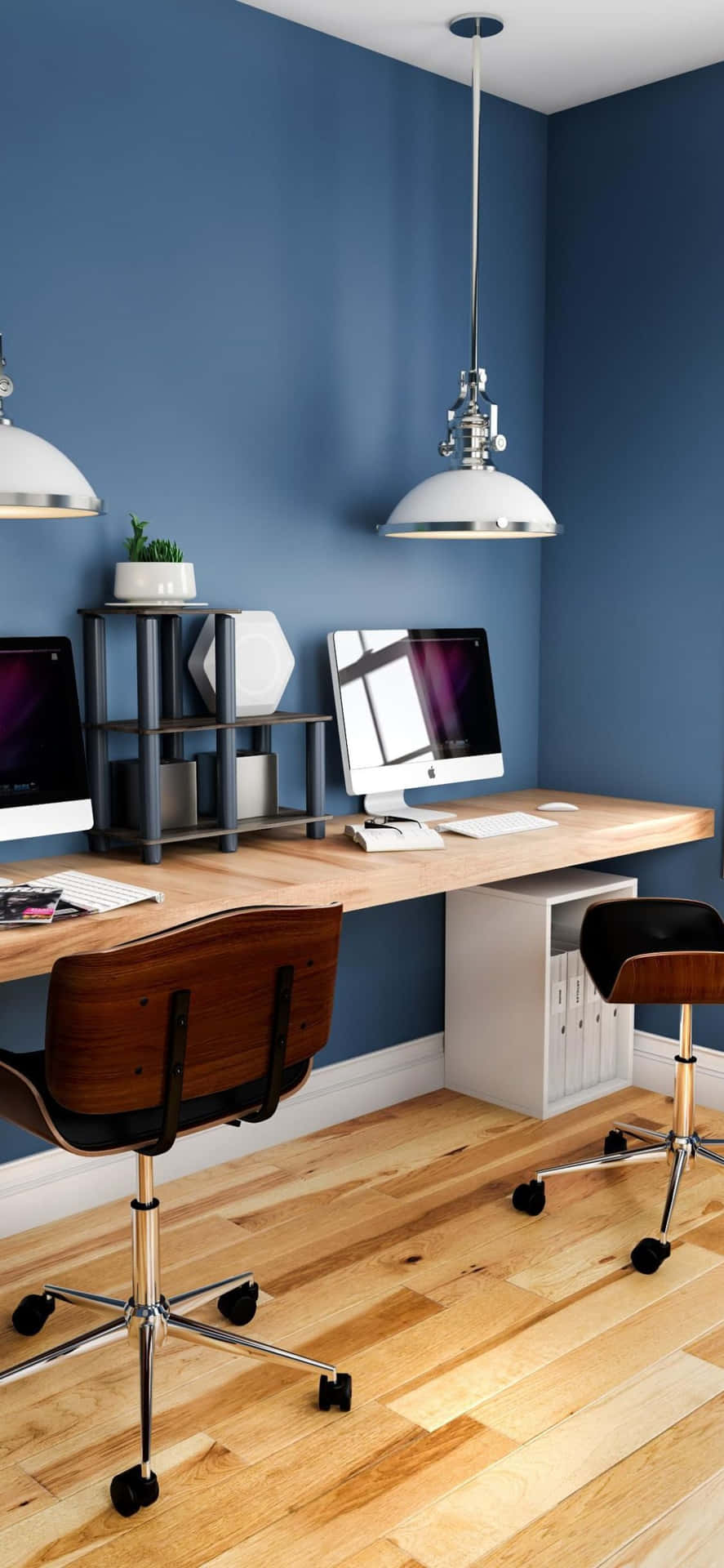 Iphonexs Büro Mit Blau Gestrichenen Wänden Hintergrund