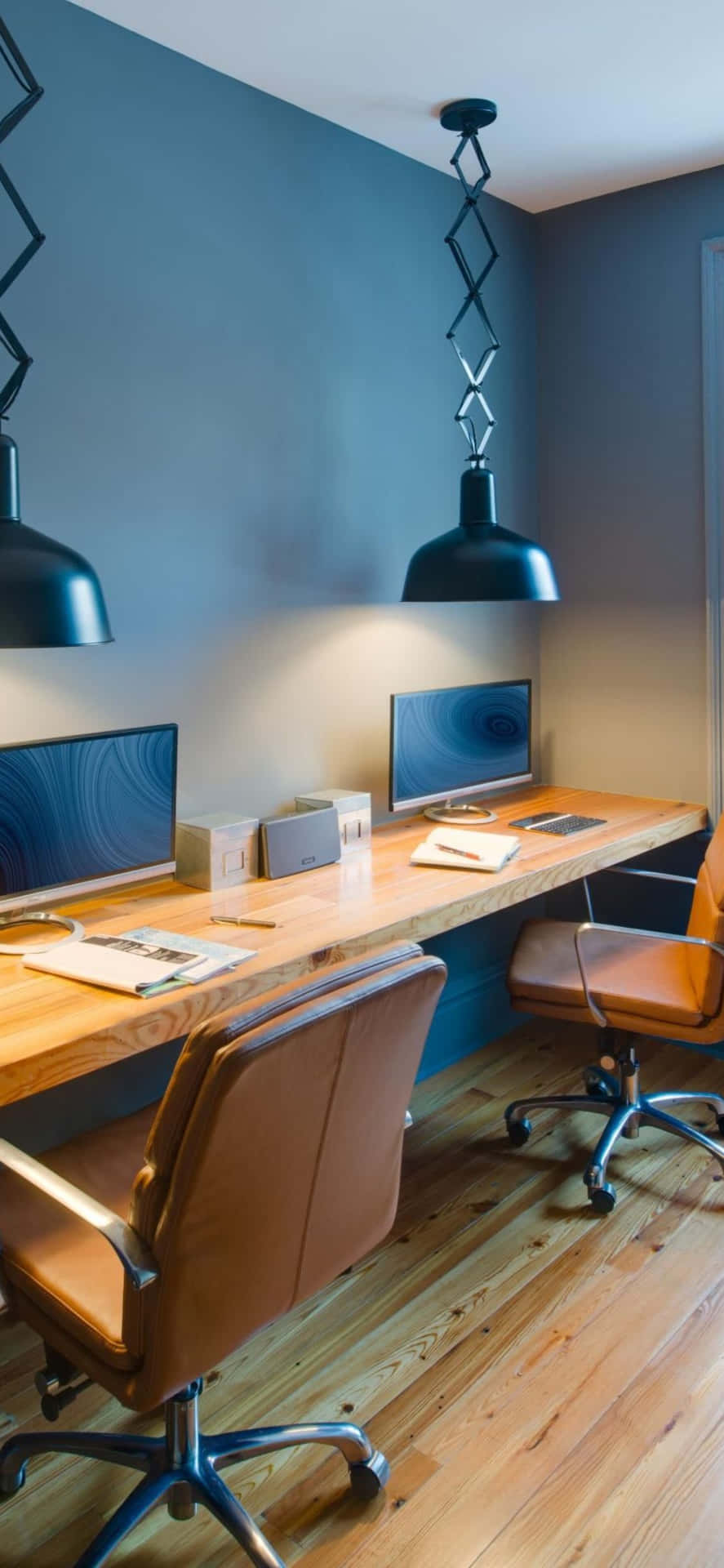iPhone XS Office Black Pendant Lamps Background
