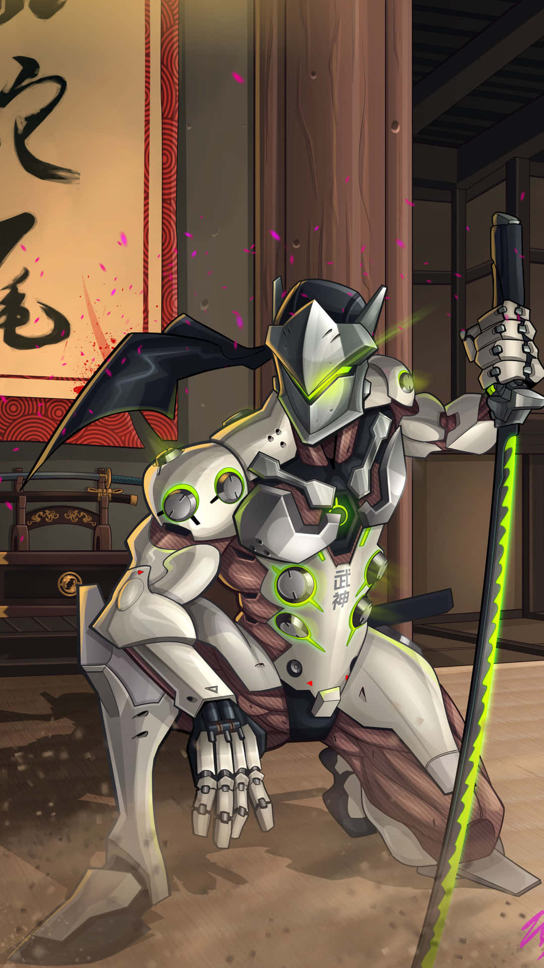 Genji Green Silver Armor Iphone Xs Overwatch Background