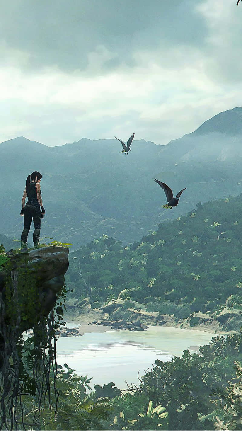 Utforskaäventyrens Djup Med Iphone Xr Rise Of The Tomb Raider Som Bakgrundsbild.