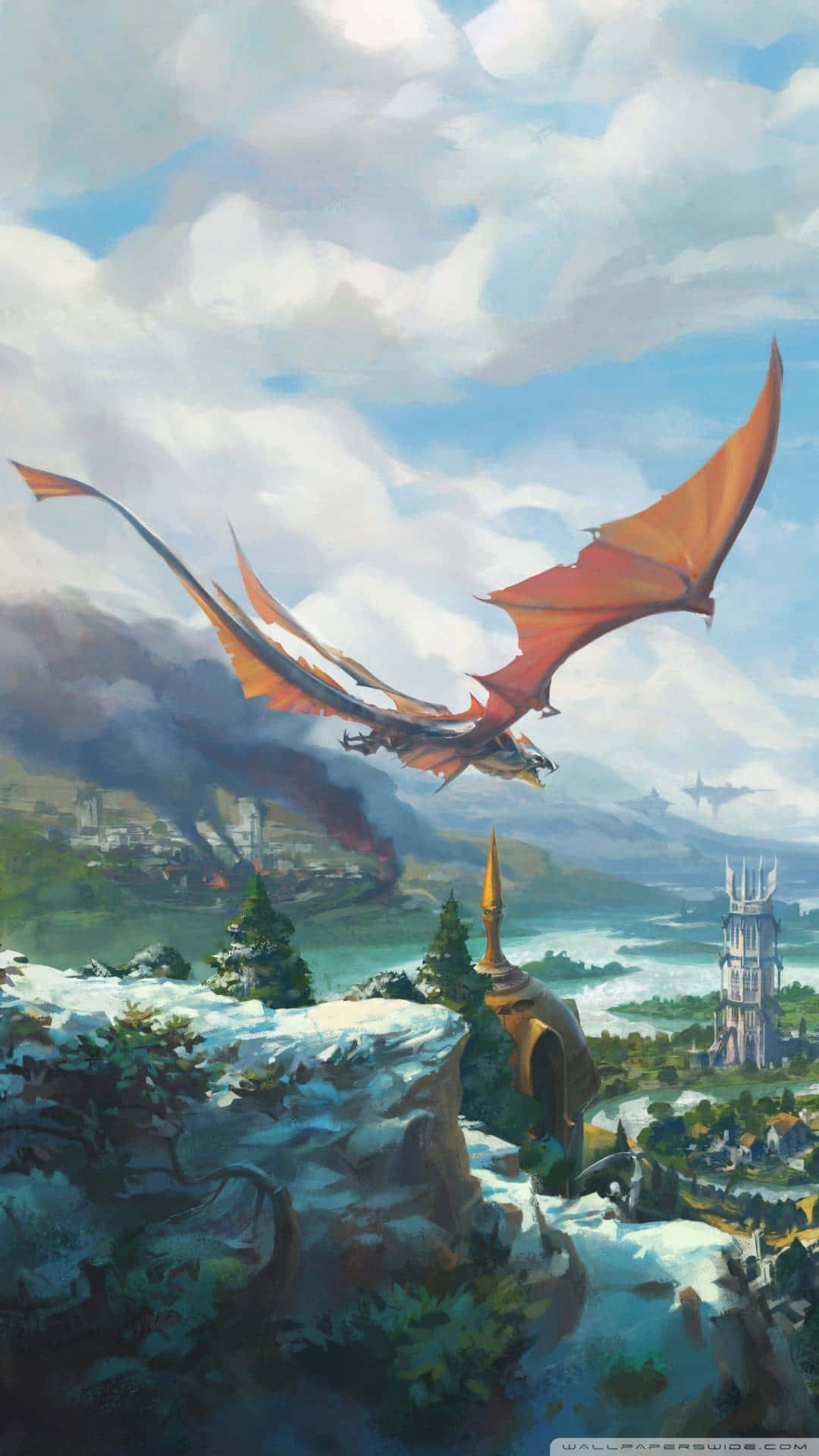 Iphone Xs Runescape Oldschool Background Dragon Flying Over The Land