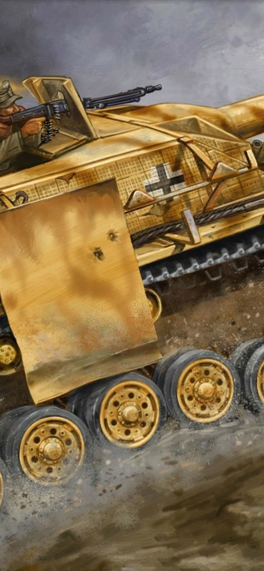 A Painting Of A Tank With A Gun On It