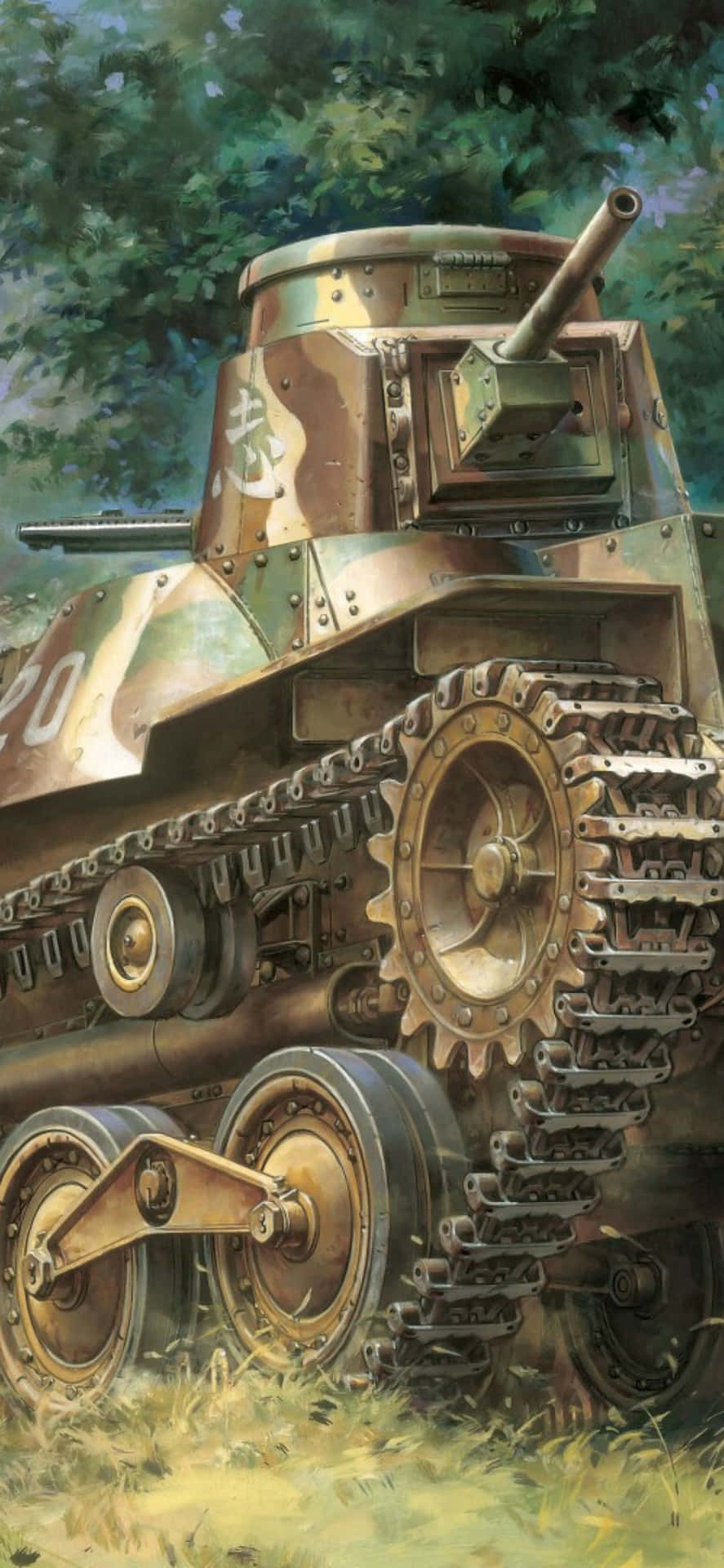 A Painting Of A Tank In The Woods
