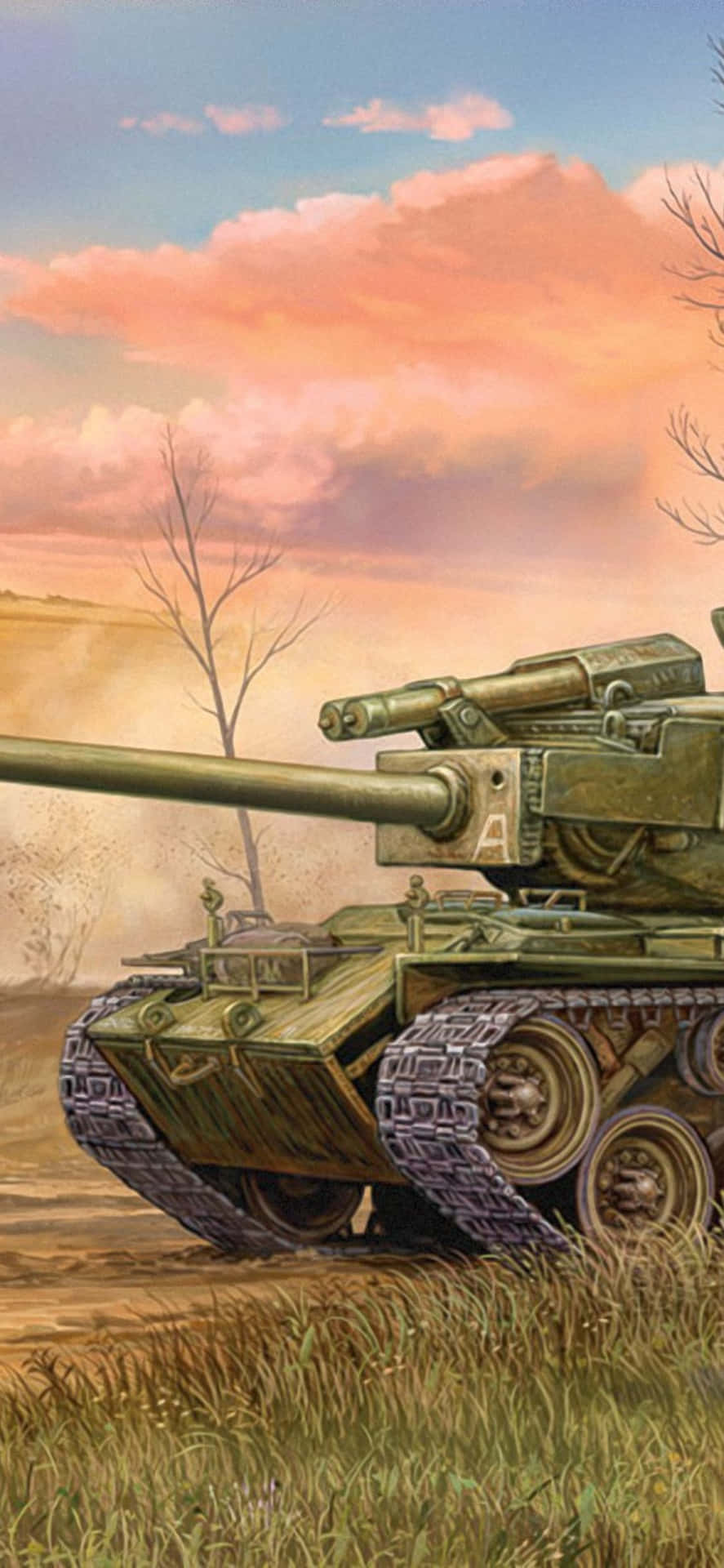 A Painting Of A Tank In The Desert
