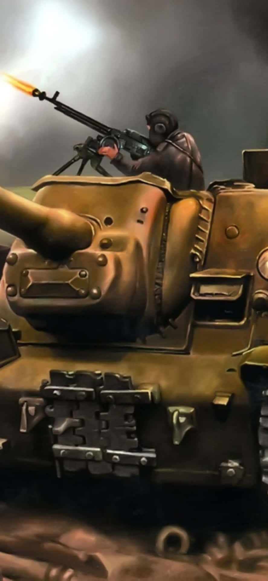 A Tank With A Gun In The Background