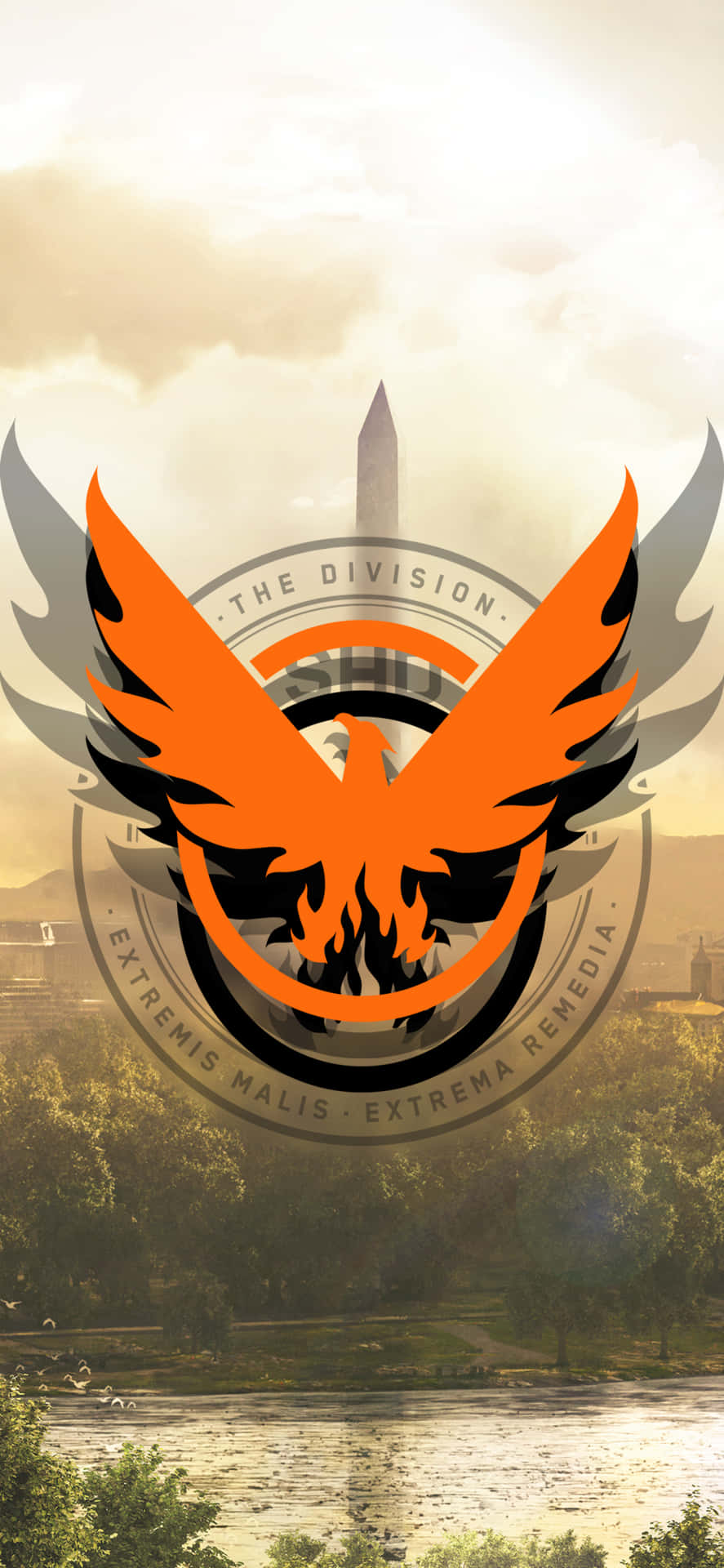 Sfondoiphone Xs Di The Division Con Il Logo Arancione Del Gioco.