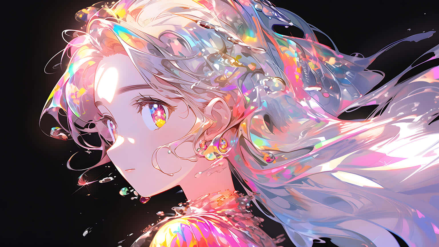 Iridescent_ Anime_ Girl_ Portrait Wallpaper
