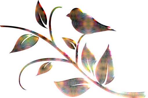 Iridescent Birdand Flora Art PNG