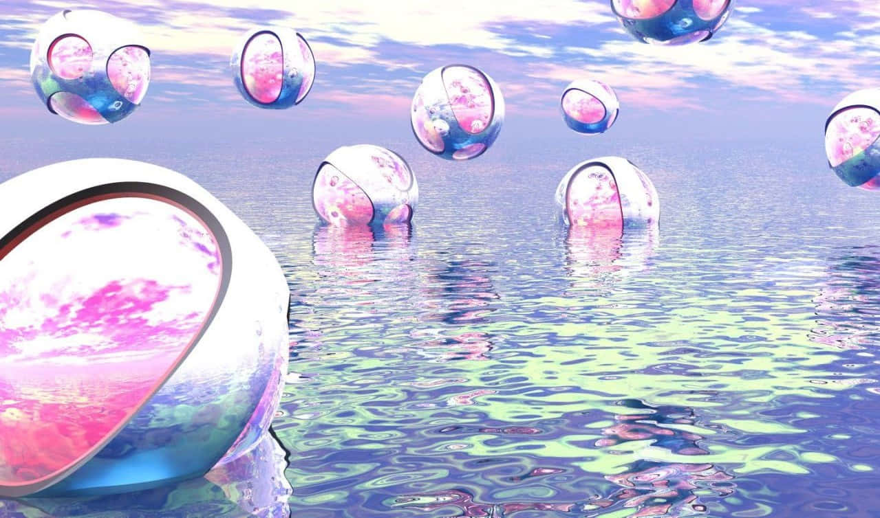 Iridescent Bubbles Fantasy Landscape Wallpaper