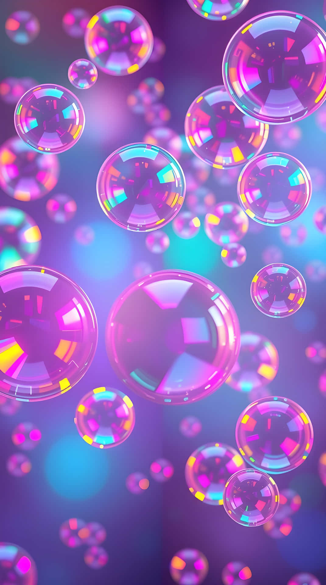 Iridescent Bubbles Floating On Neon Background Wallpaper