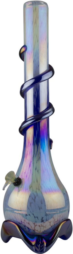 Iridescent Glass Bongwith Coiled Design PNG