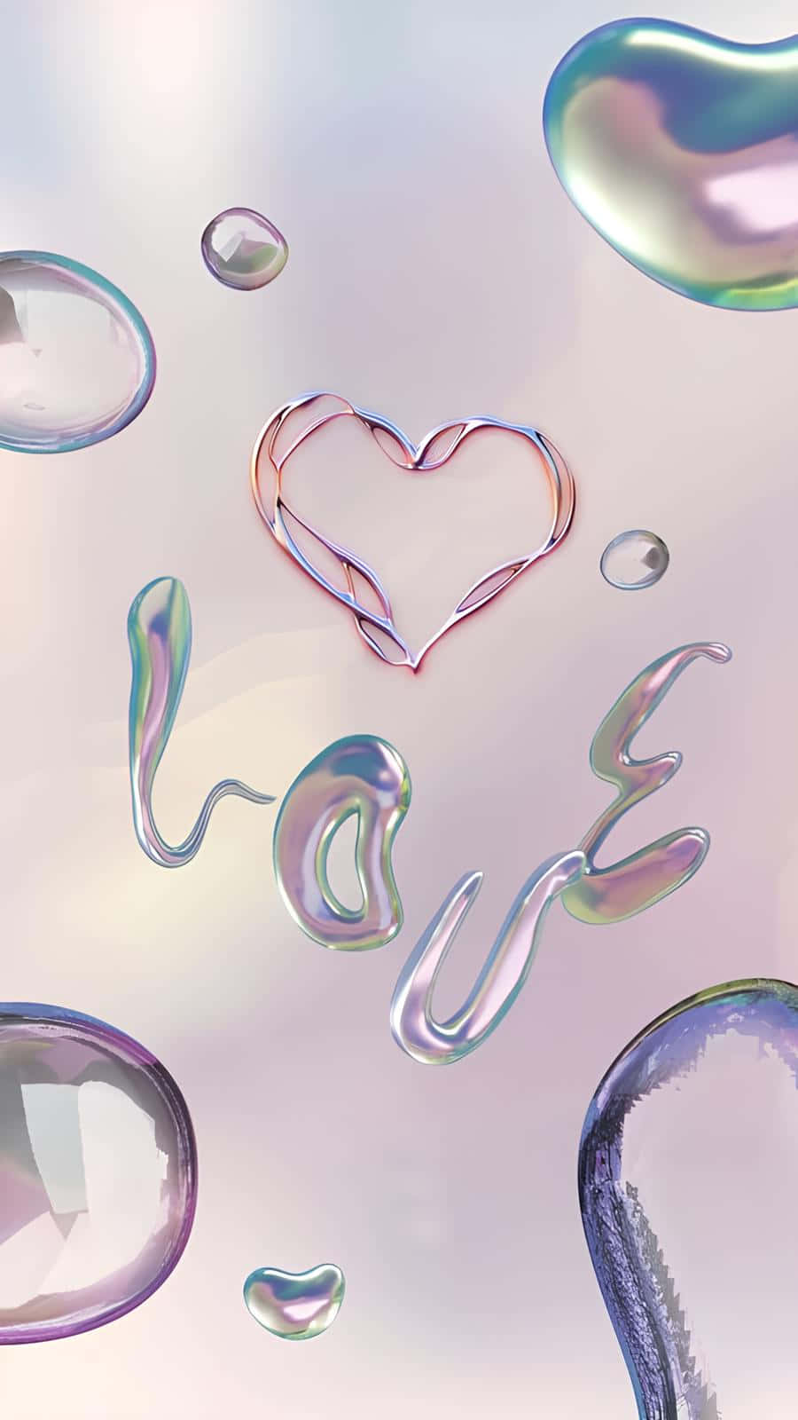 Iridescent Love Heart Bubbles Wallpaper