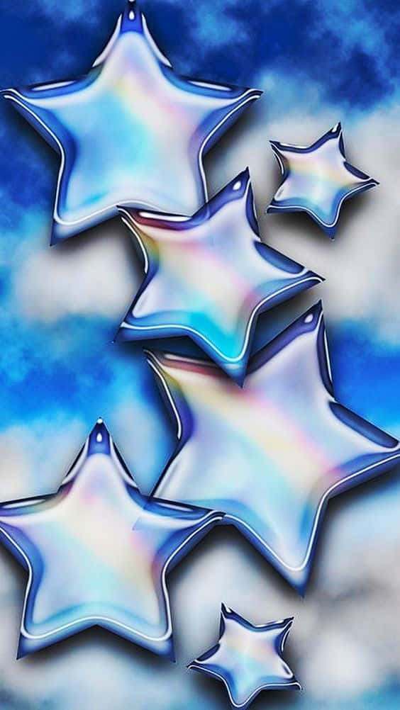 Iridescent Stars Against Blue Clouds Wallpaper