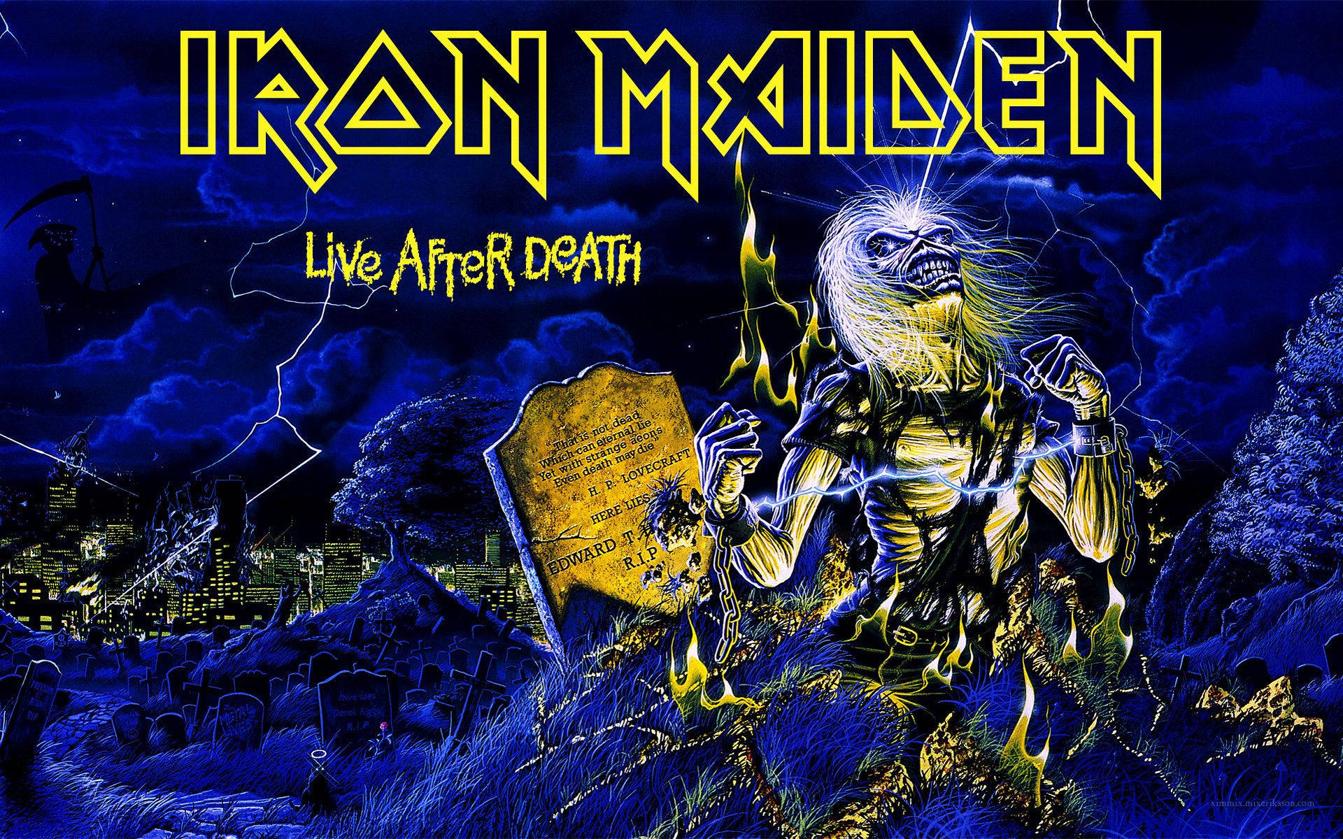 Iron Maiden rocking the stage at Live After Death Wallpaper