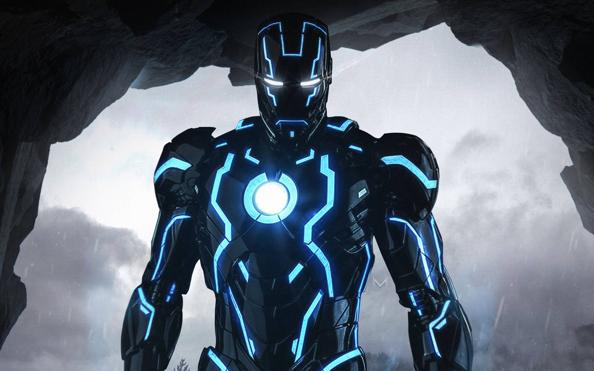 Iron Man 4k Corpo Nero Blu Neon Sfondo