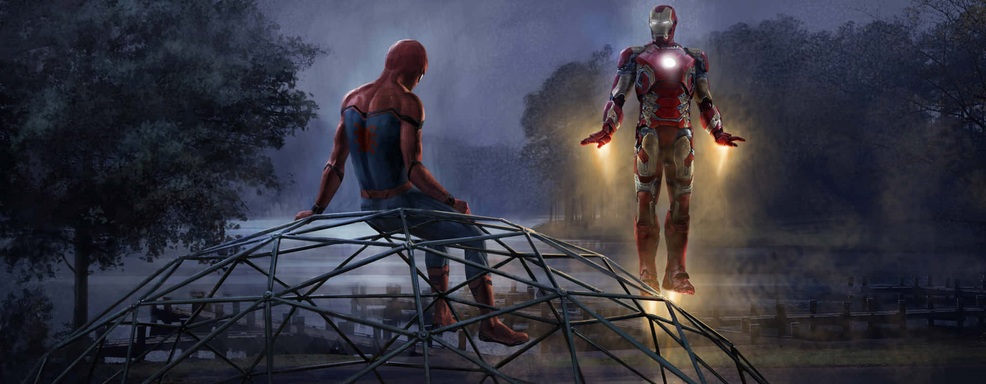 Teamwork: Iron Man and Spider-Man Together Wallpaper