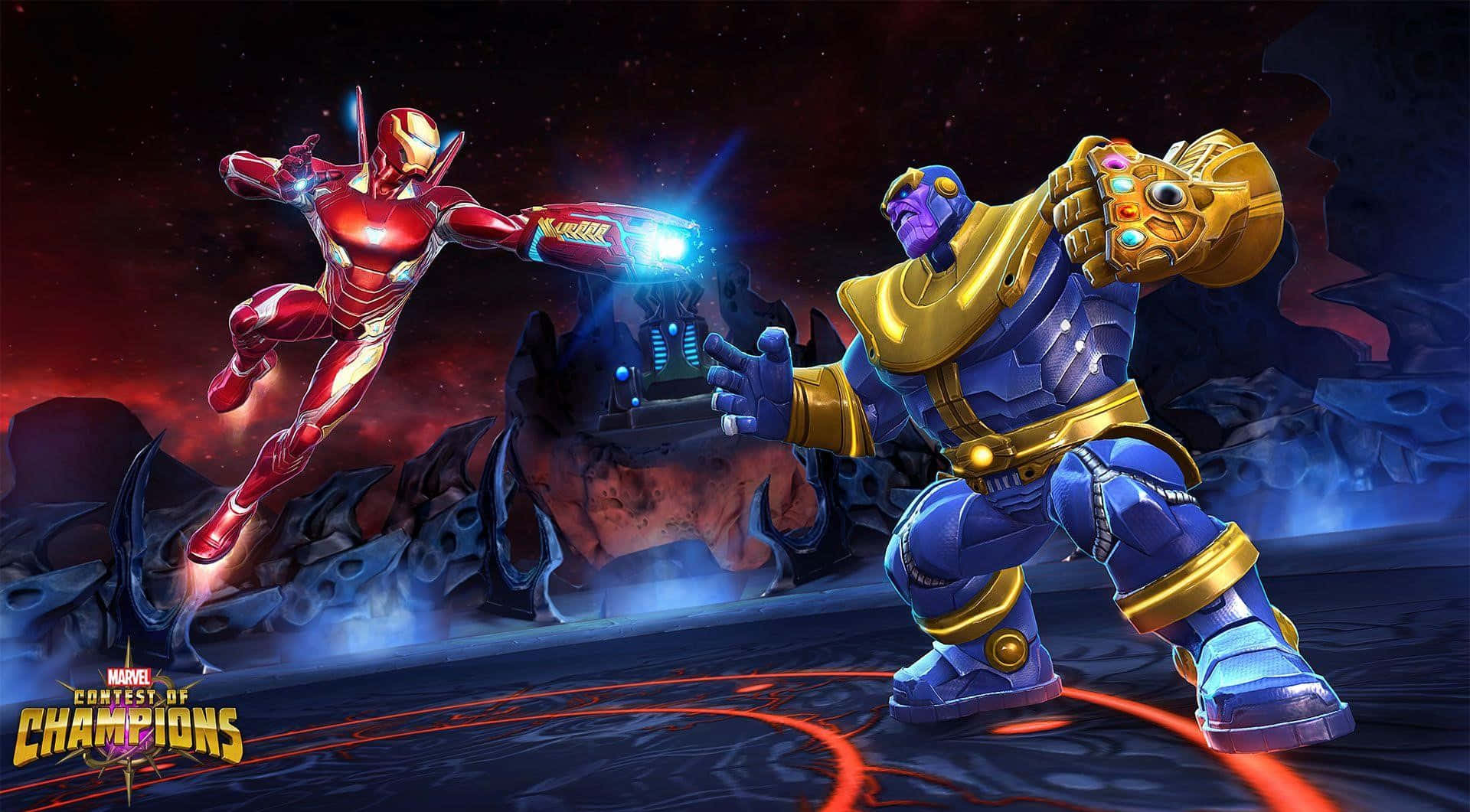 Iron Man and Thanos facing off for the fate of the universe Wallpaper