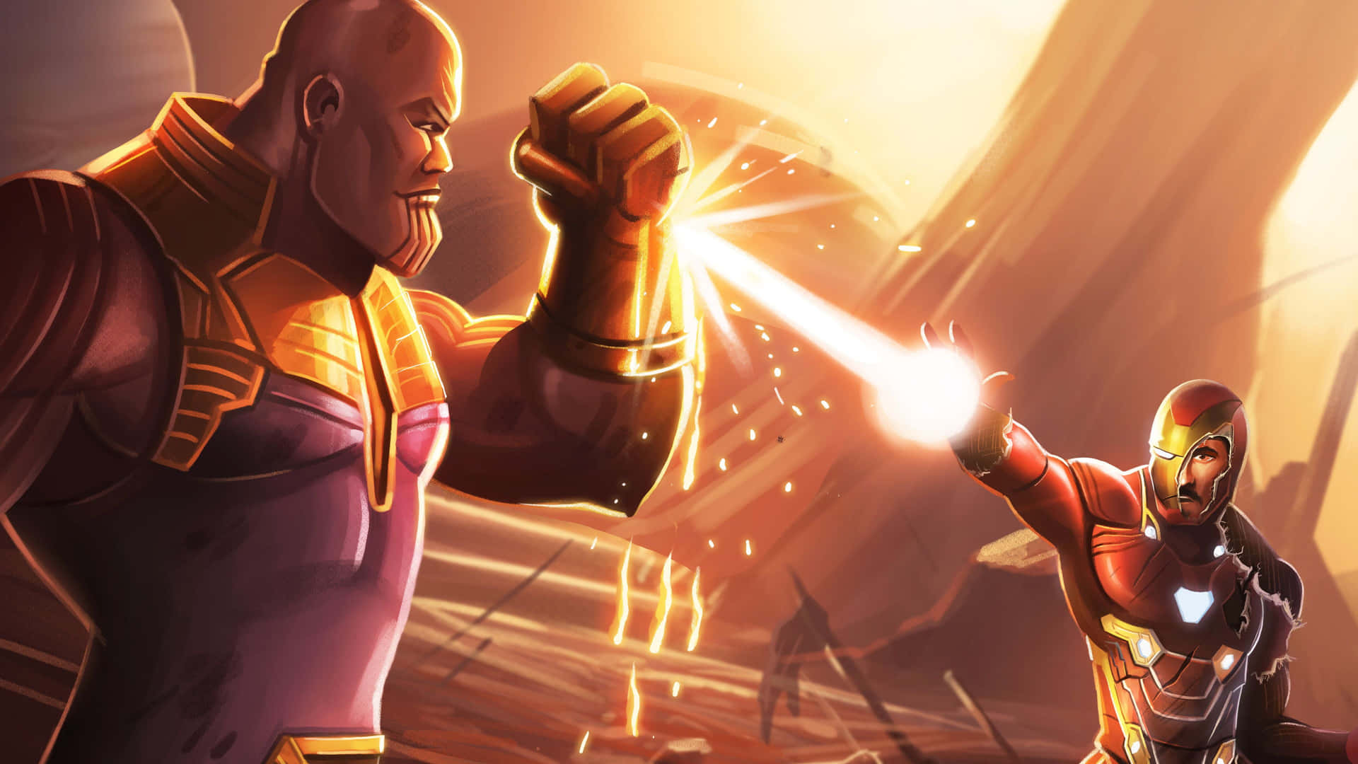 Iron Man and Thanos face-off in a battle for the ages Wallpaper