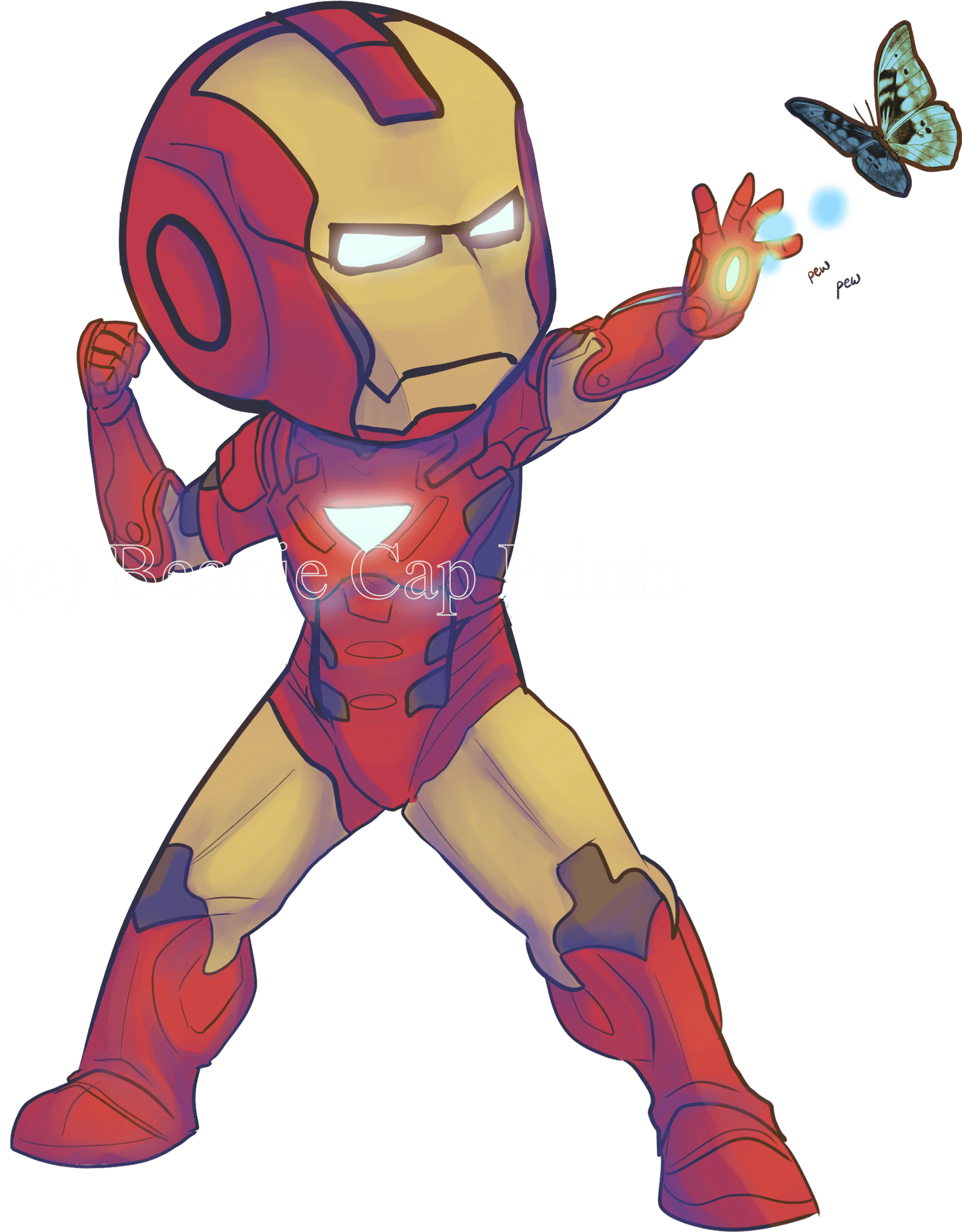 Iron Man Cartoon Butterfly Interaction PNG