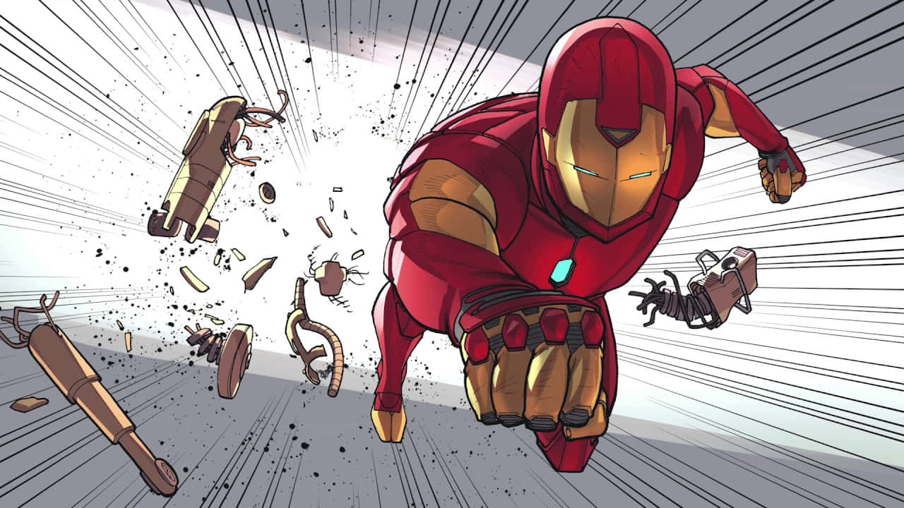 The iconic Iron Man flying through the air using his repulsors. Wallpaper