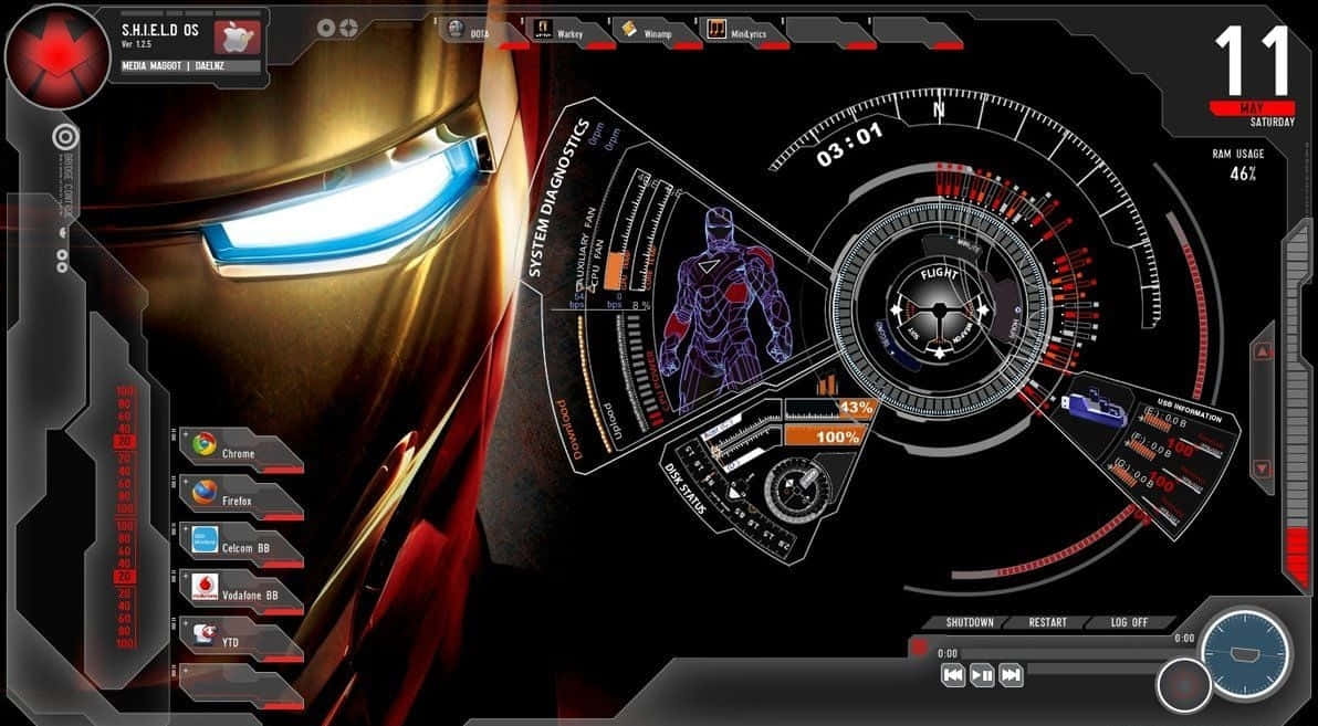 Sfondodesktop Con La Maschera Di Iron Man E Jarvis Sfondo