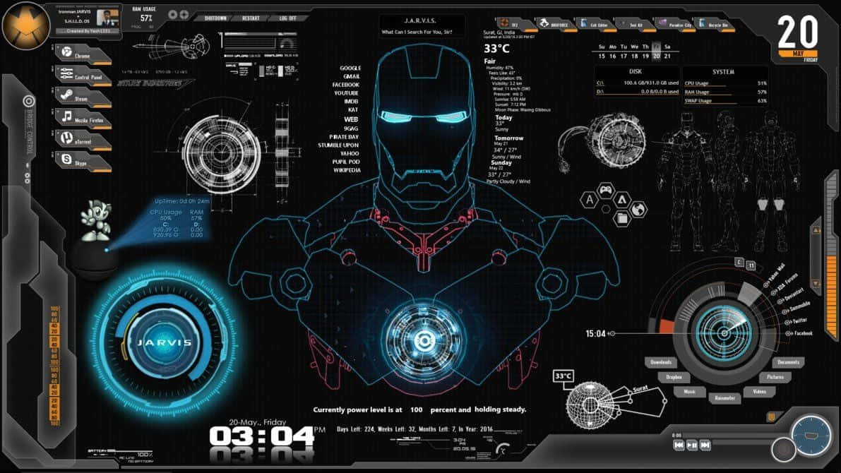 Fondode Pantalla Para Computadora De Iron Man Con El Contorno De Jarvis. Fondo de pantalla