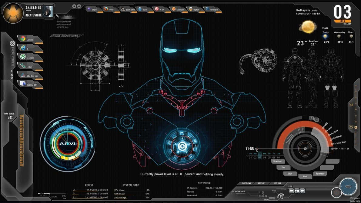 Futuristic Iron Man Jarvis Desktop Interface Wallpaper