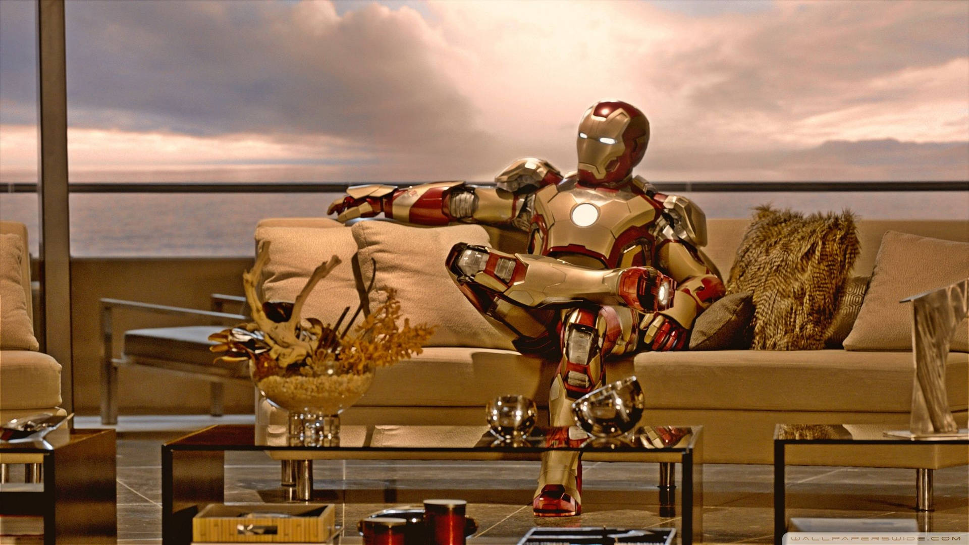 Iron Man Mark 3 Sitting In A Luxurious Living Area Wallpaper