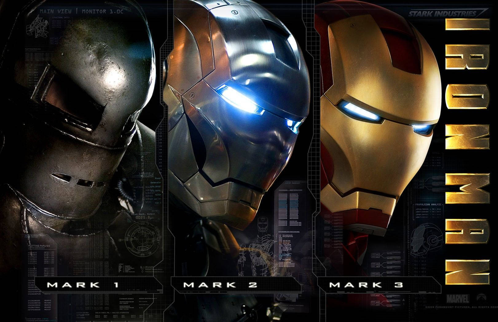 Iron Man i hans ikoniske Mark 3 dragt brølende i aktion. Wallpaper