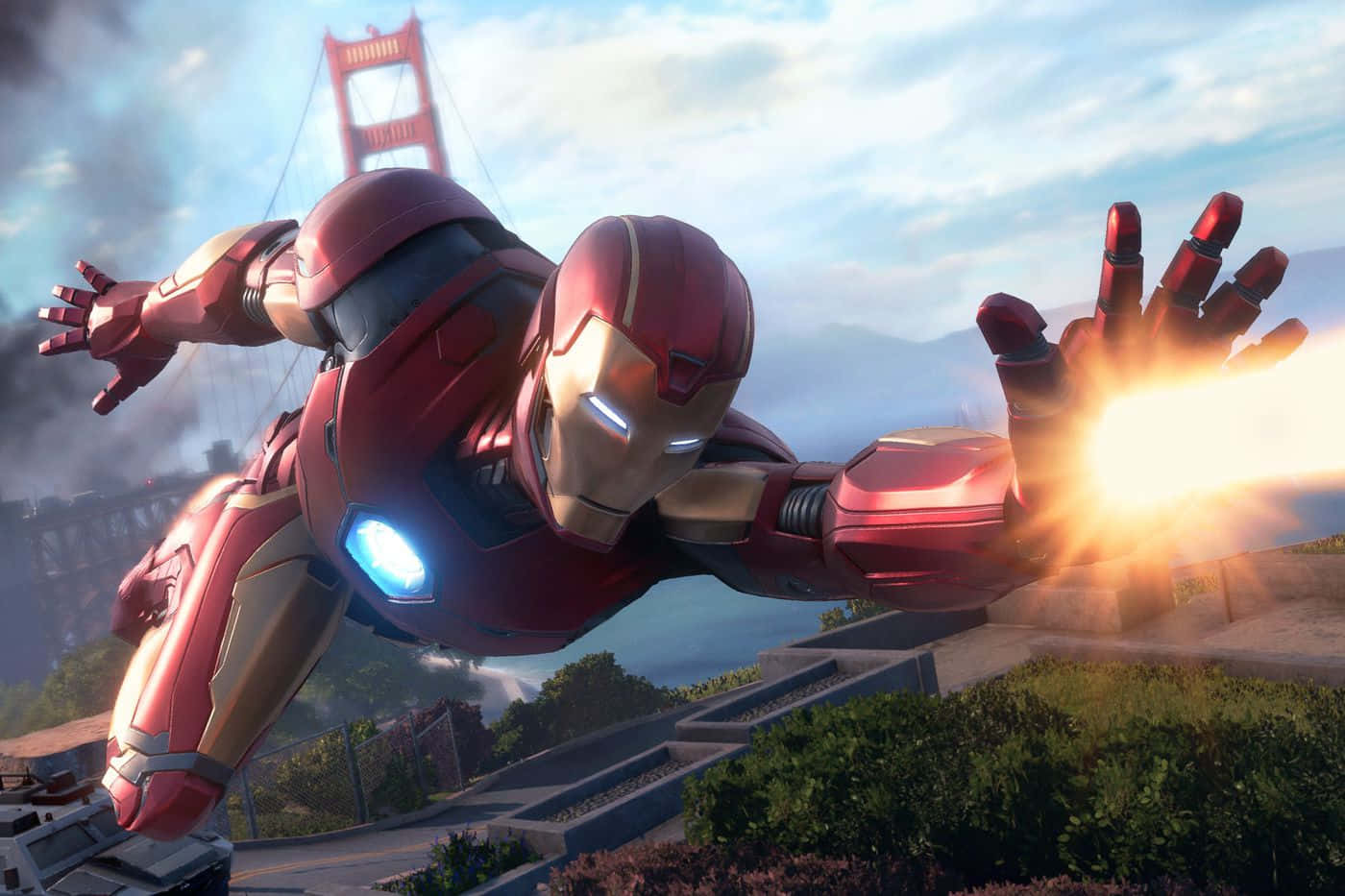 Bildvon Iron Man, Der In Der Nähe Der Golden Gate Bridge Fliegt.