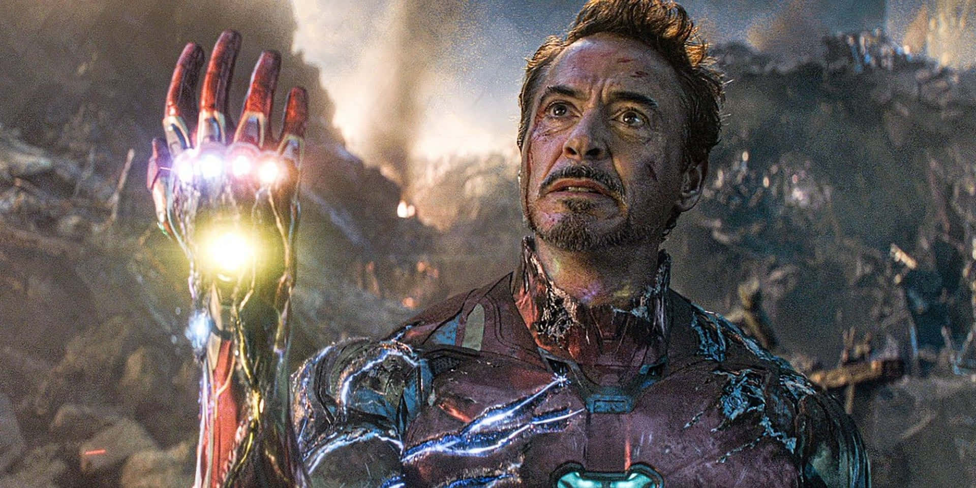 Billedeaf Iron Man Med Lyssende Infinity Stones