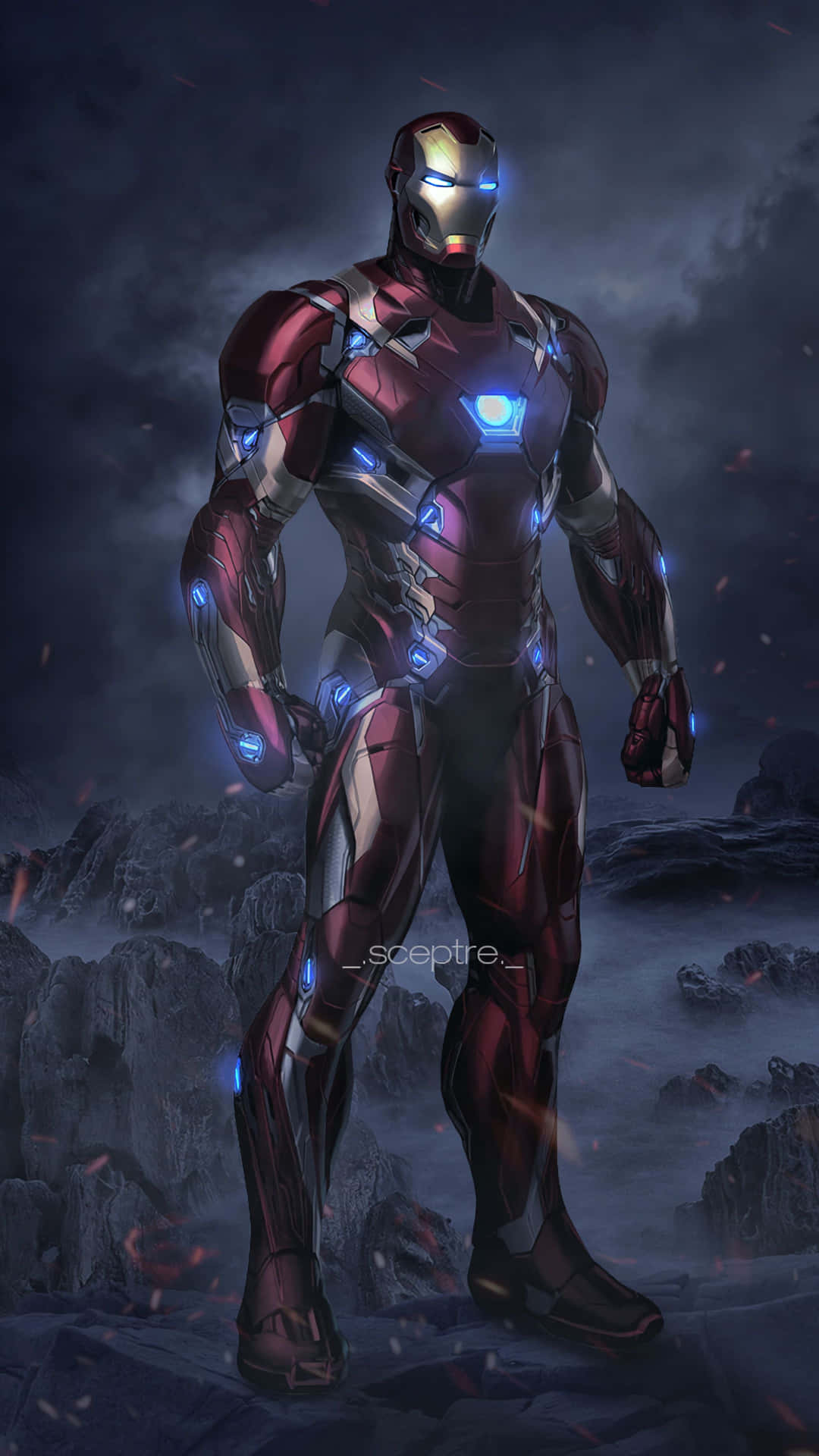 Iron Man Digitalt Konstverk Med Blåa Ljuseffekter