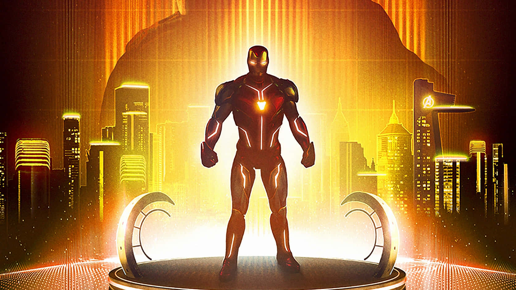 Iron Man Standing Tall Against Cityscape Wallpaper