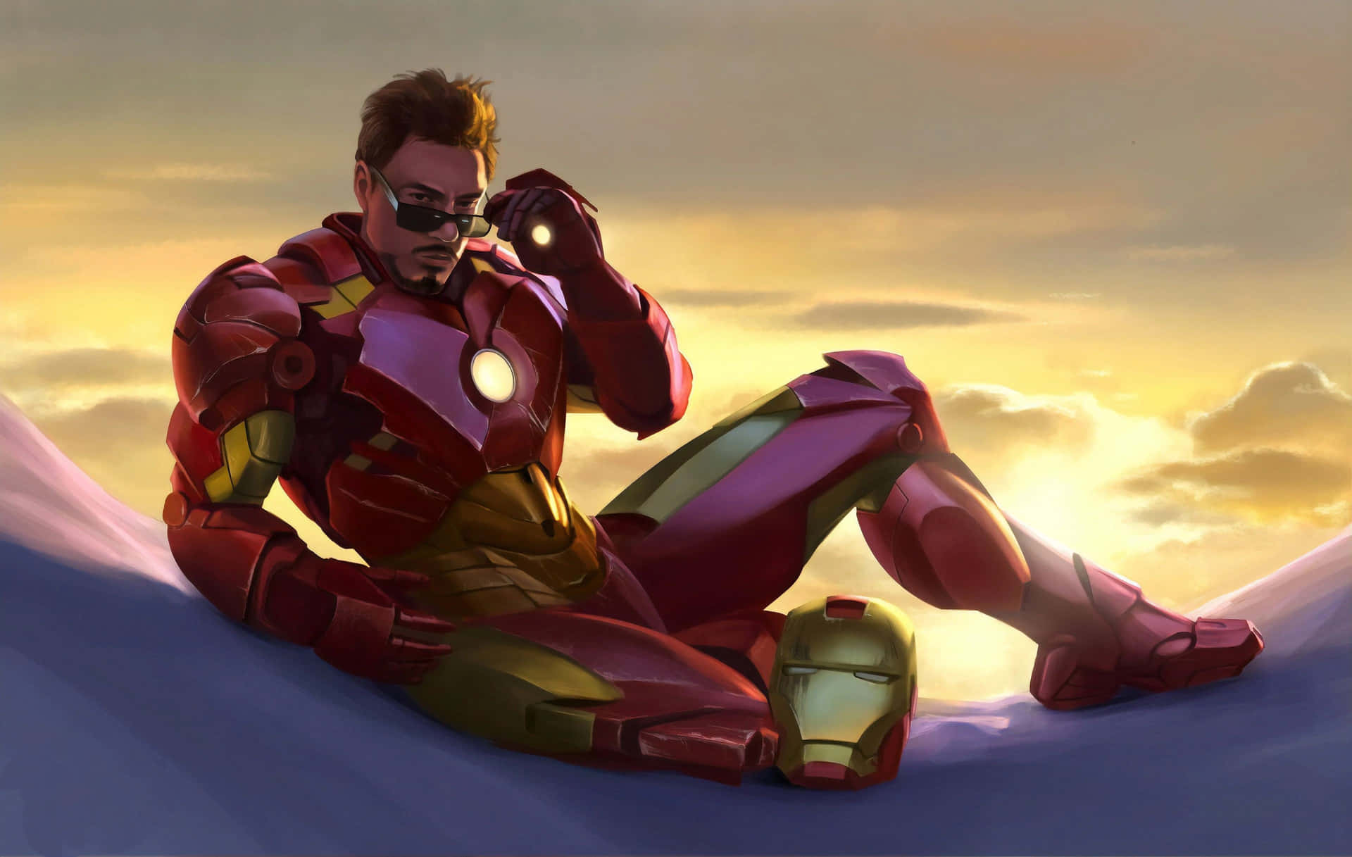 Iron Man Sunset Contemplation Wallpaper