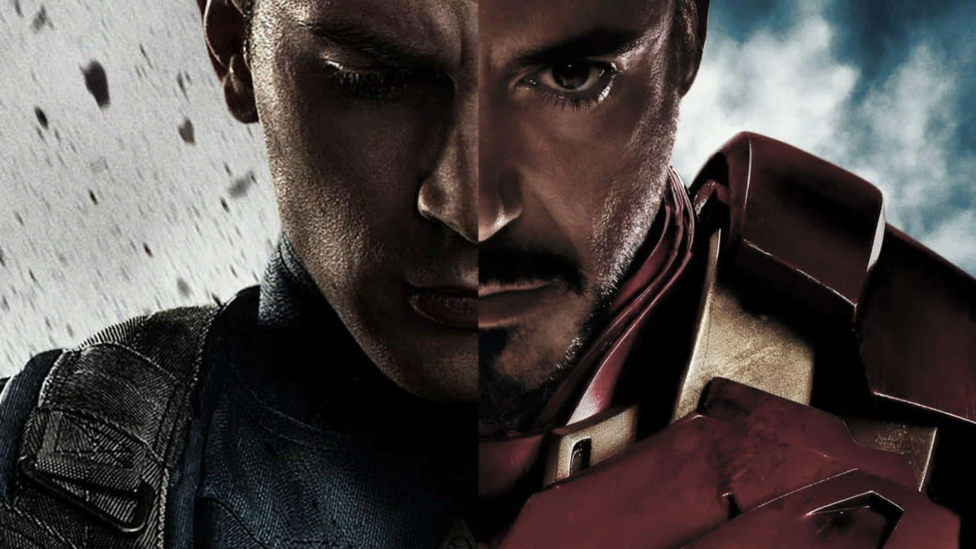 The Legendary Clash Between Iron Man and Captain America" Wallpaper
