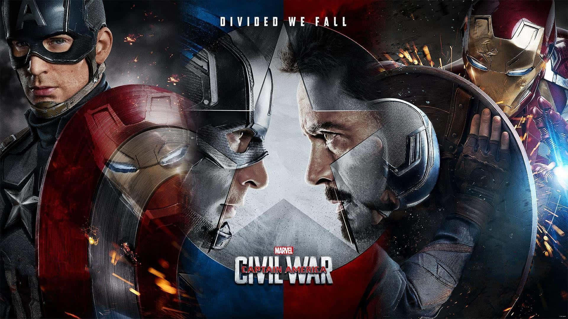 Iron Man and Captain America locked in epic battle Wallpaper