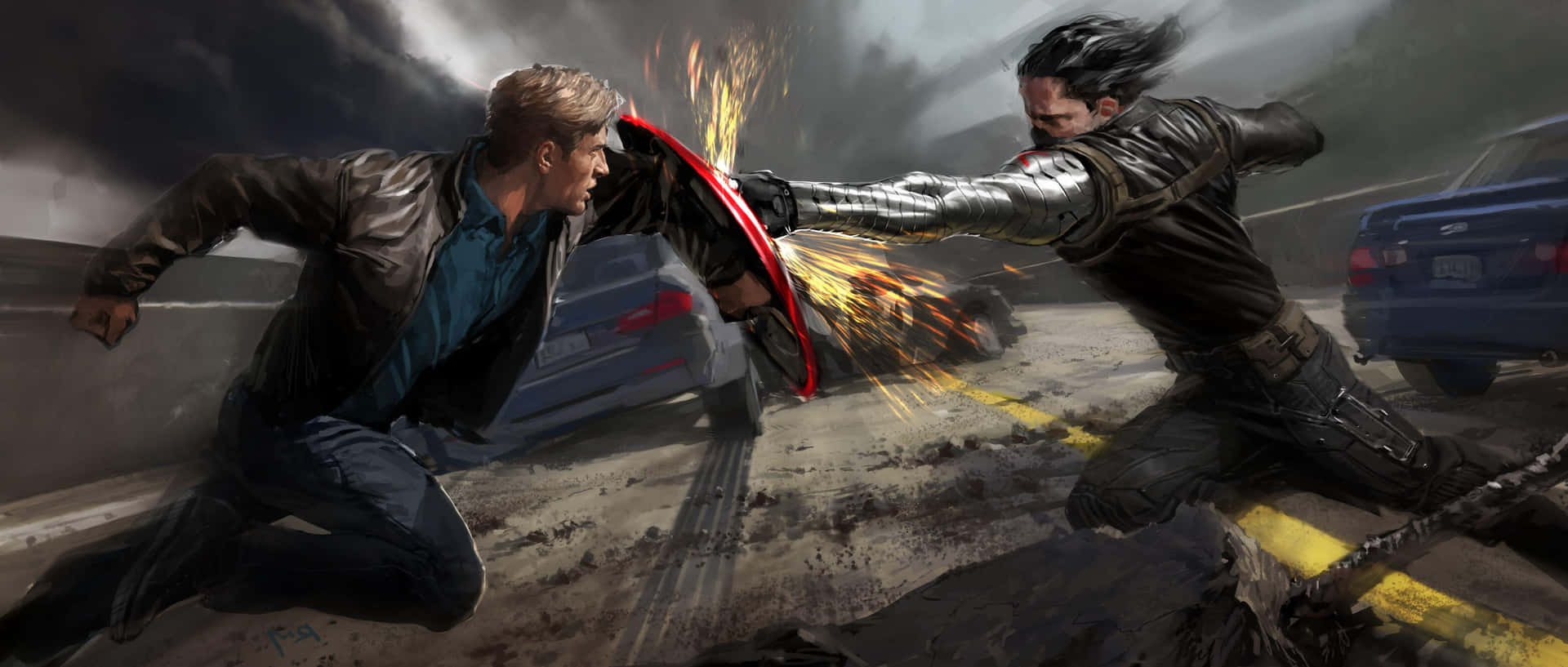 Iron Man and Captain America prepare to enter a heated battle in this Marvel blockbuster scene. Wallpaper