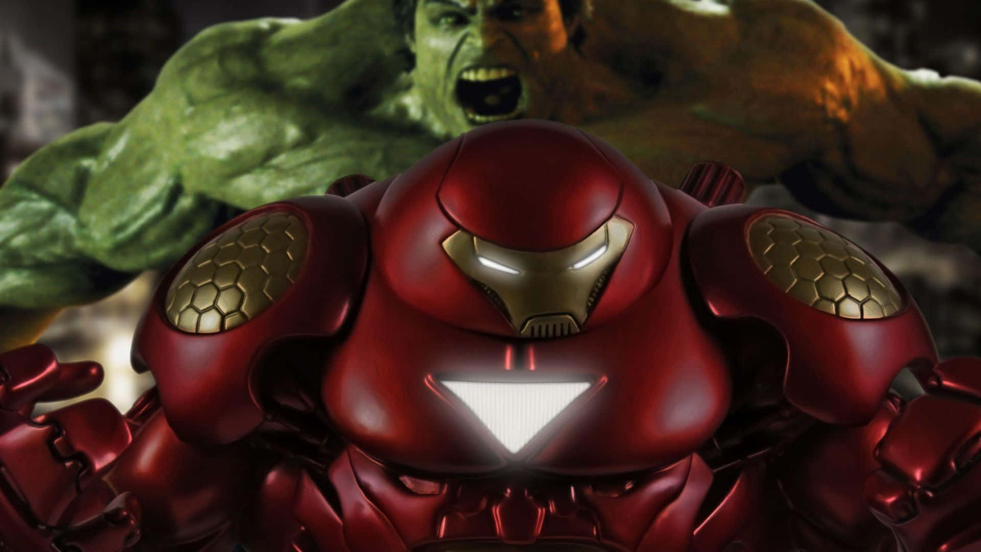 The epic battle of Iron Man and The Hulk Begins!" Wallpaper