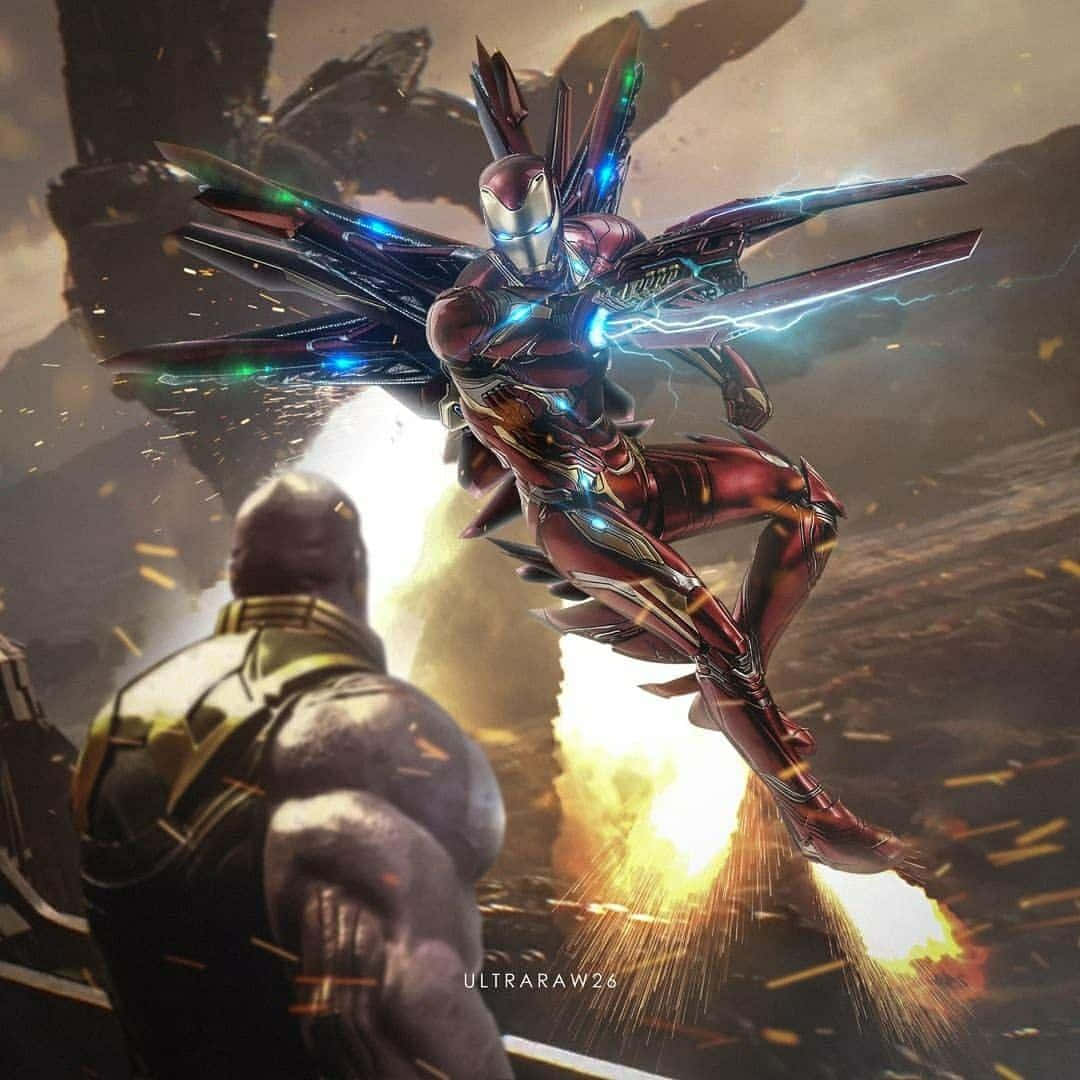 Iron Man clashes with Thanos in an epic battle Wallpaper