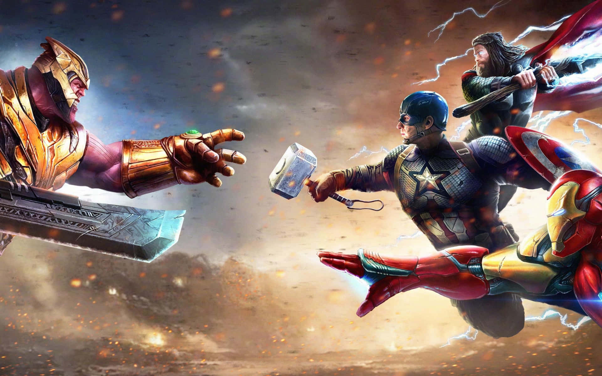 The powerful Tony Stark (Iron Man) vs the all powerful Thanos Wallpaper