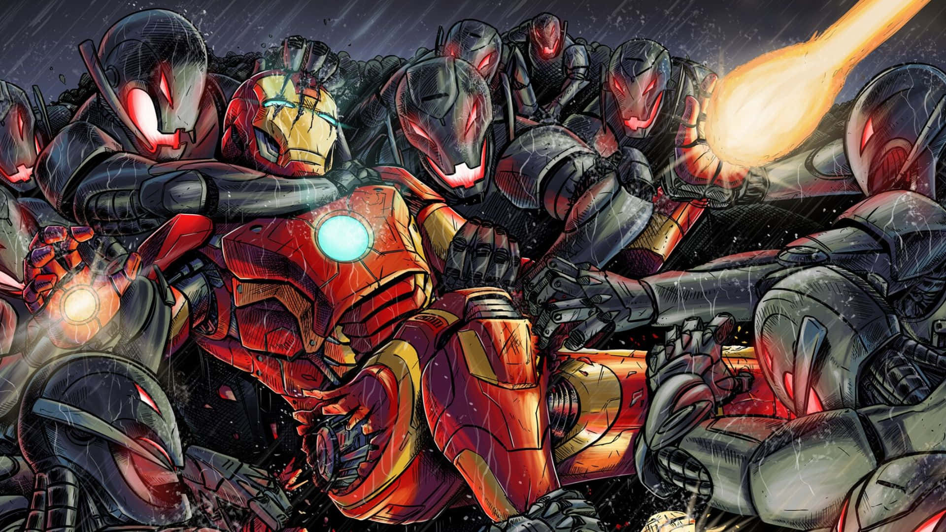 Iron Man vs Ultron, the final showdown. Wallpaper