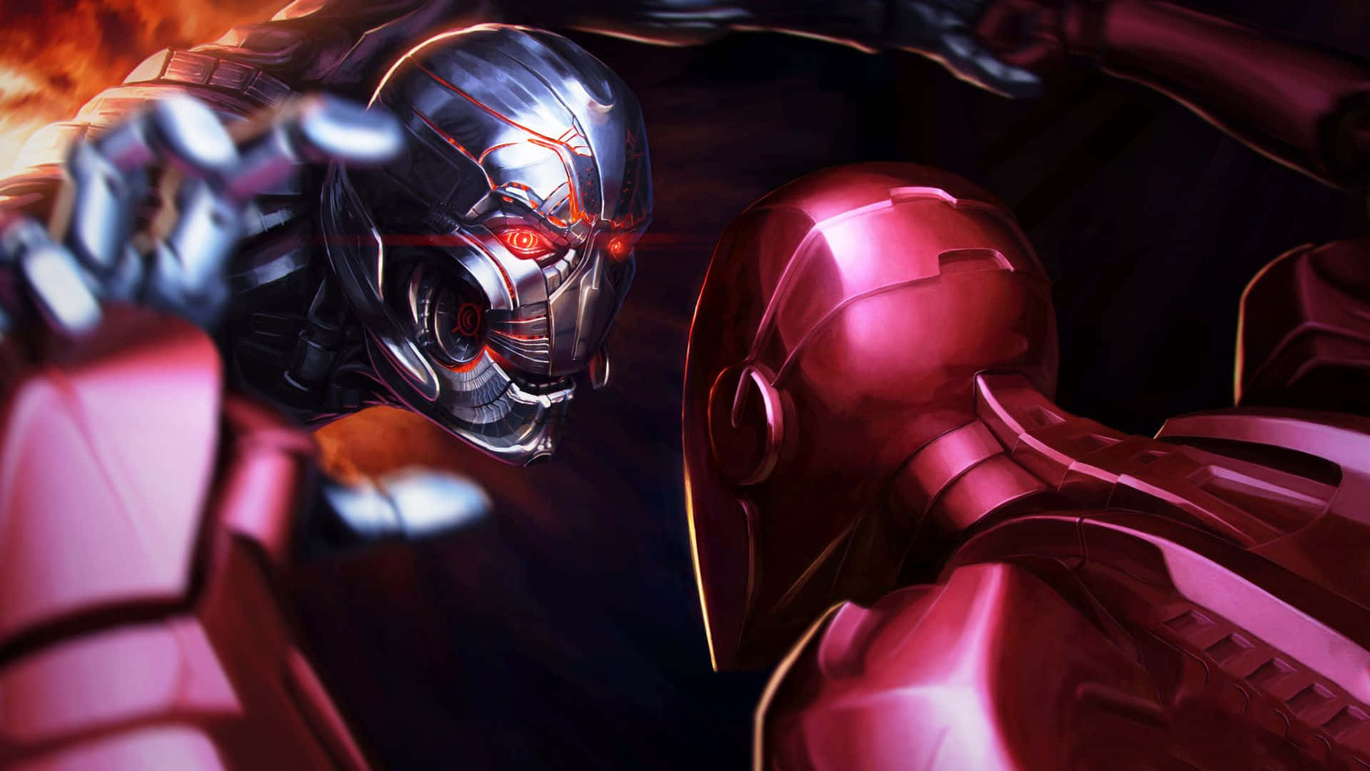 Iron Man Vs Ultron in epic battle Wallpaper
