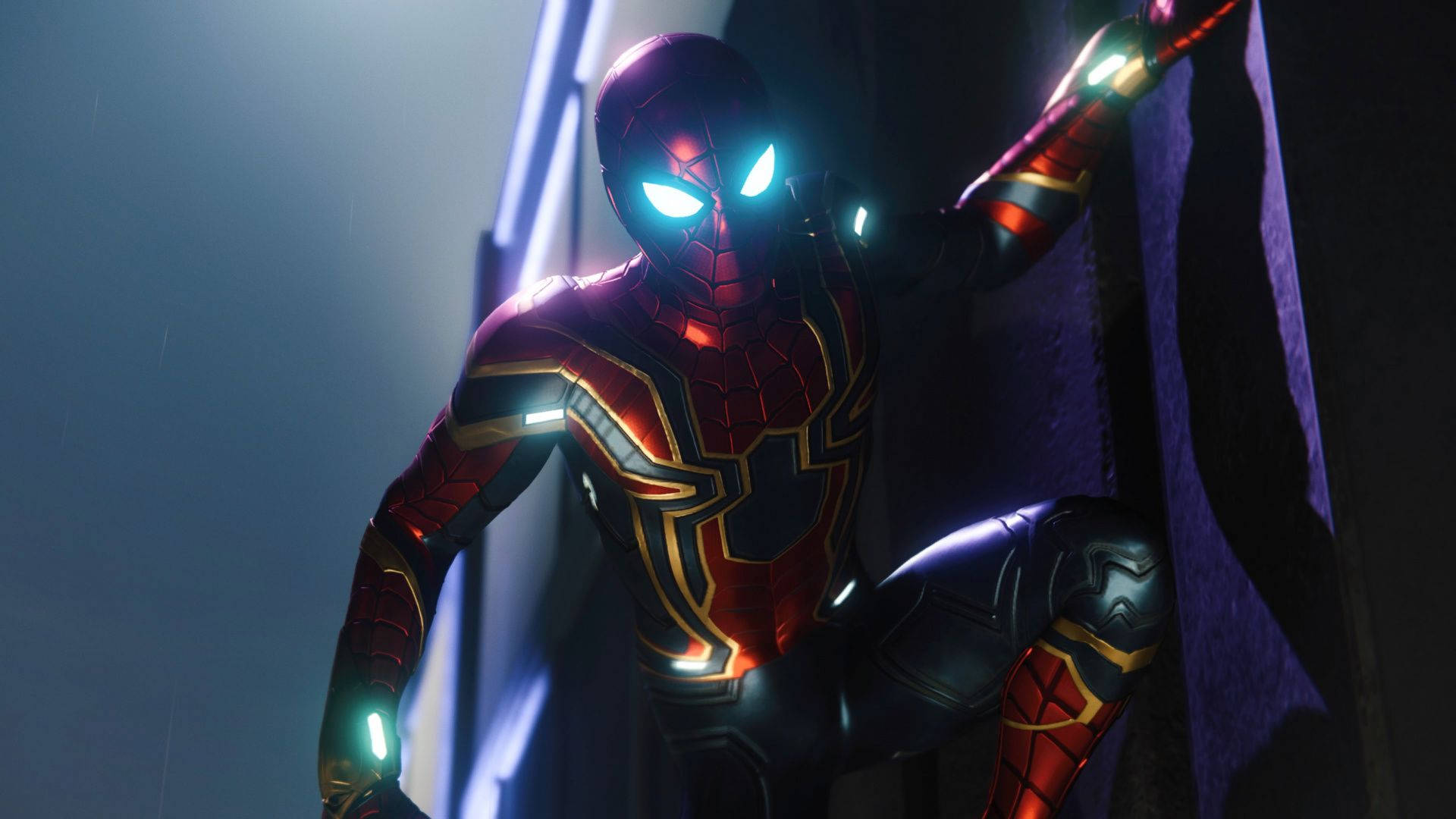 Iron Spider Armor With Gleaming Eyes Wallpaper