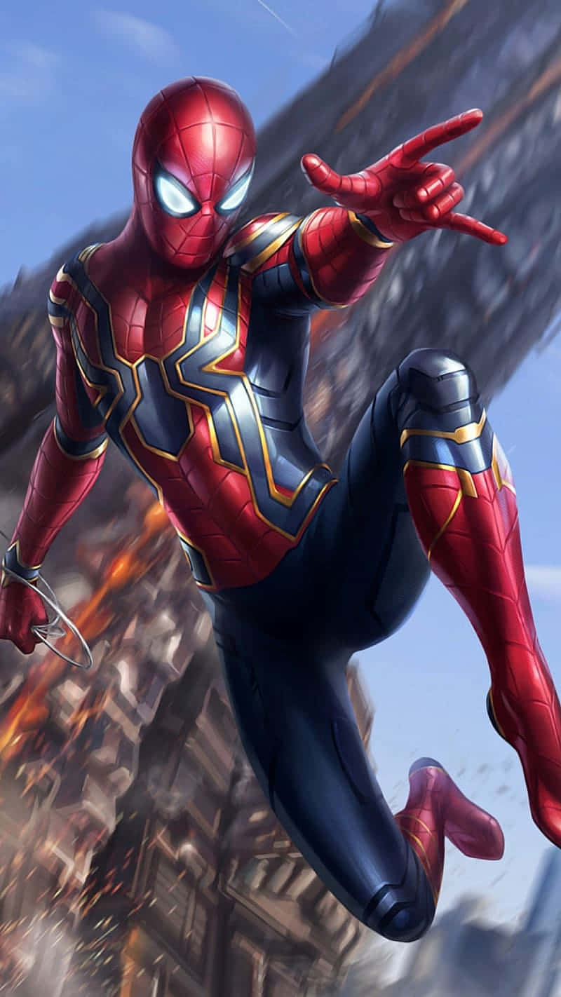 Iron Spider In Actie Avengers Achtergrond