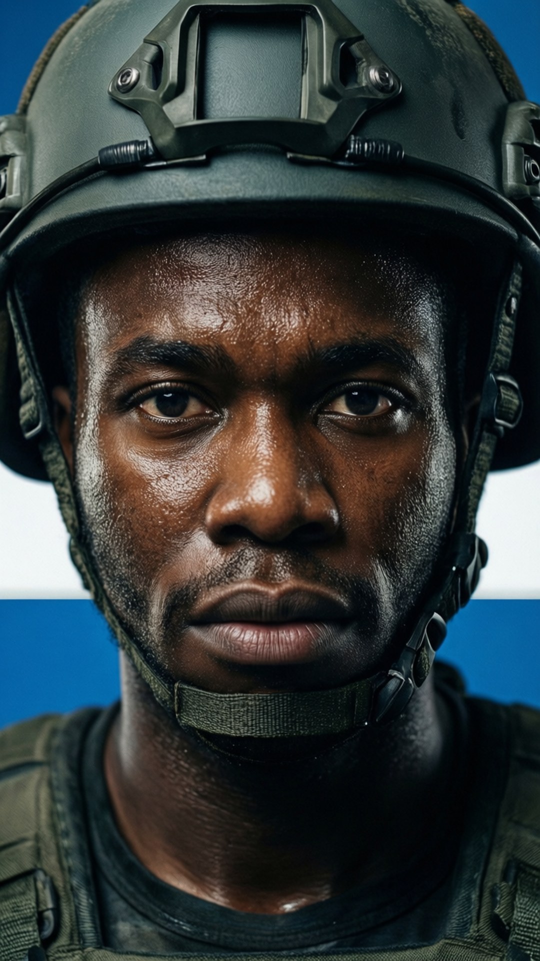 Intensivt porträtt av Zaire Franklin med svett och beslutsamhet